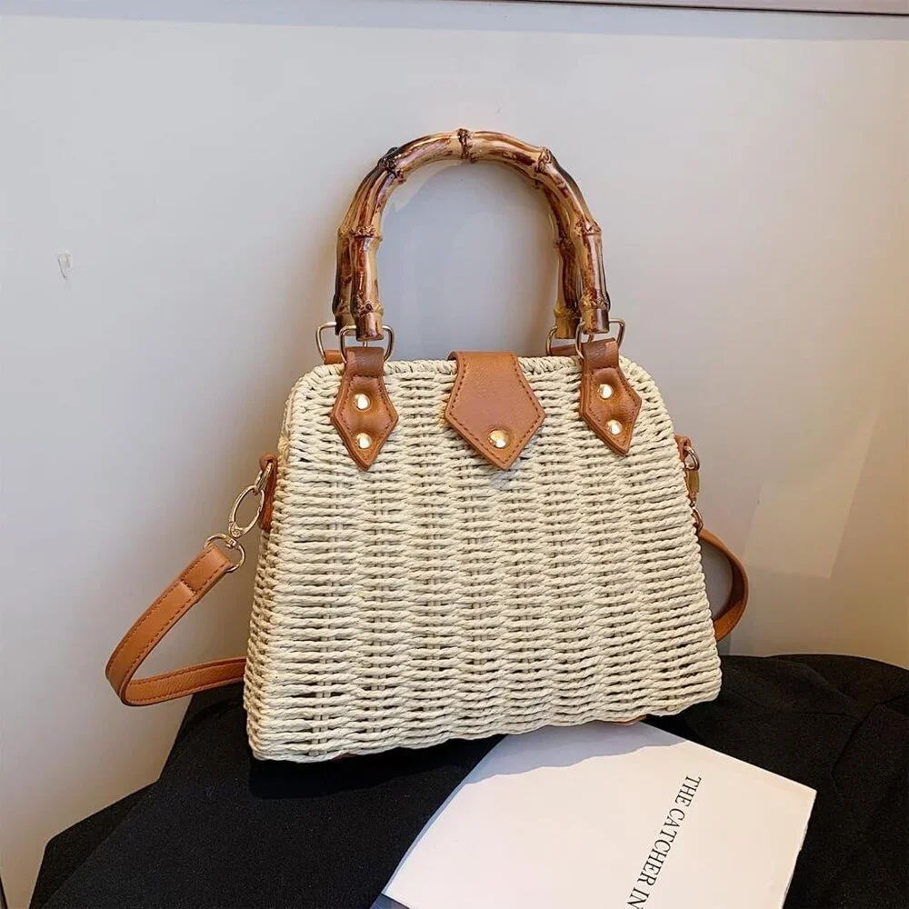 Straw Purses for Women Trendy Summer Woven Tote Bag Straw Basket Crossbody Wicke - Picture 5 of 7